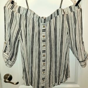 BCX Black and White Striped Off-Shoulder Blouse